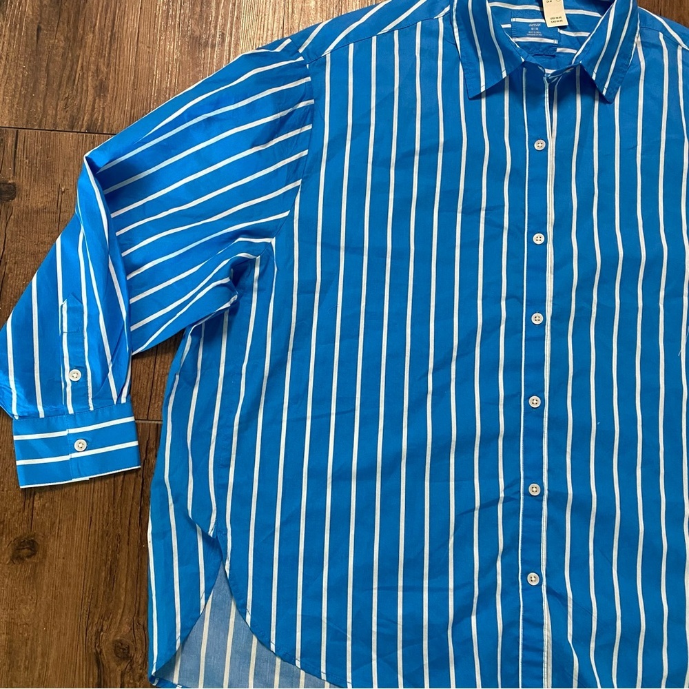 Aerie Blue and White Striped Shirt M - Picture 7 of 13